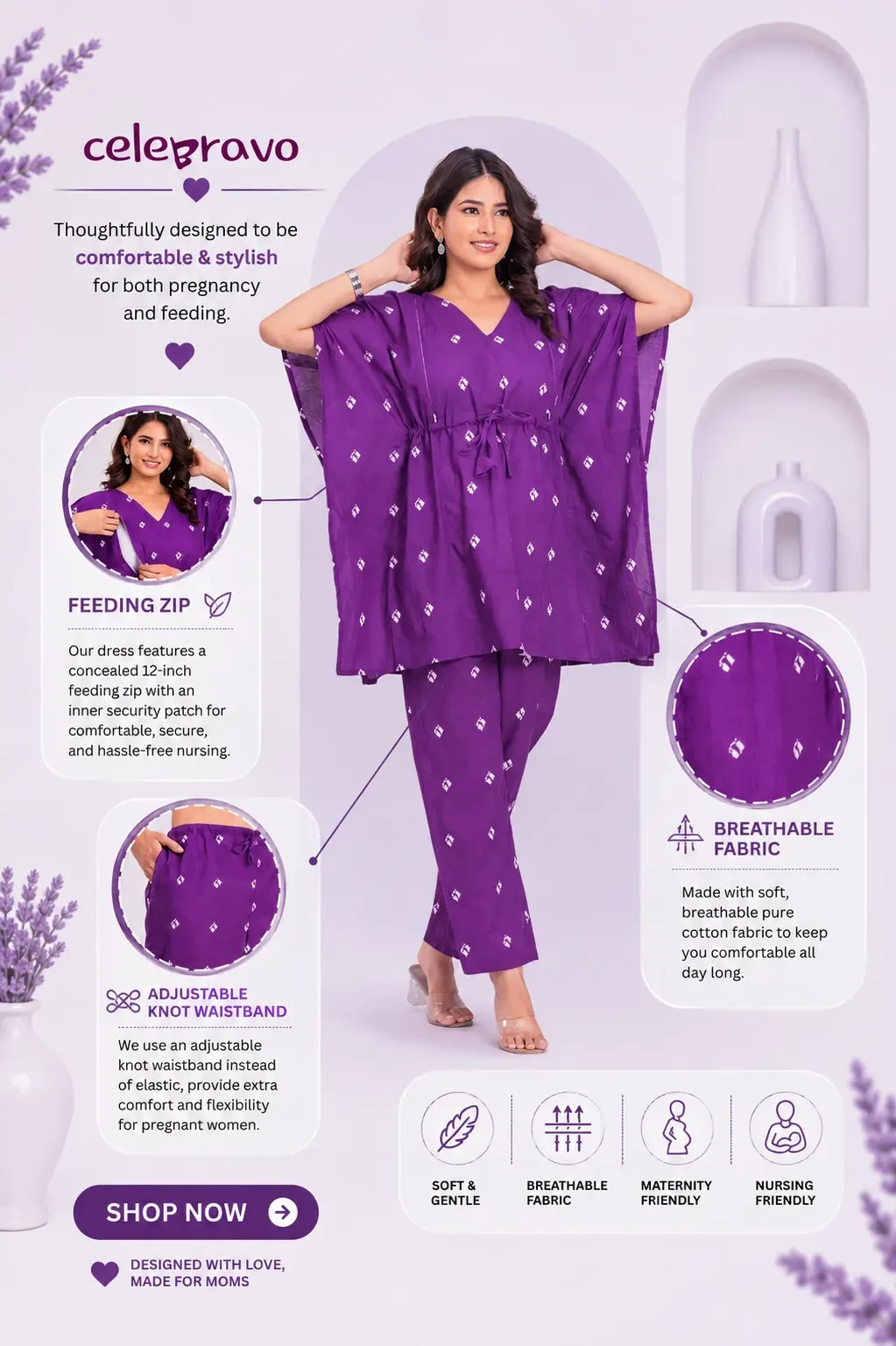 3300 purple kaftan set descriptive image