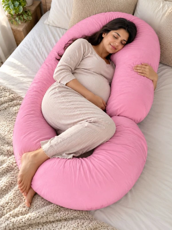 C-Shape Full Body Baby Pink Maternity Pillow (Premium)