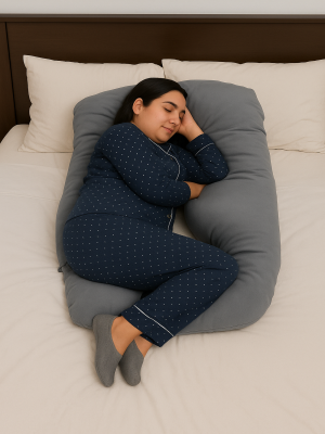 J-Shape Full Body Grey Velvet Maternity Pillow (Regular)