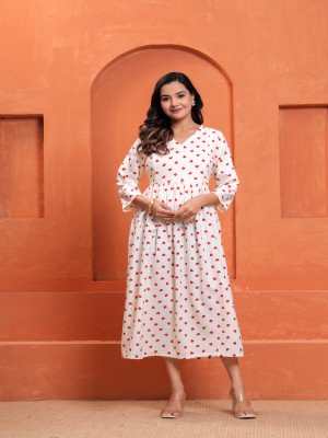 Red Heart Printed Maternity Midi Dress
