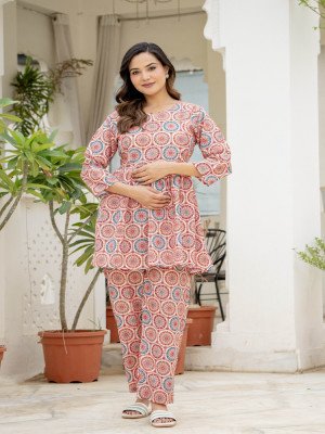 Peach Maternity kurta sets for women