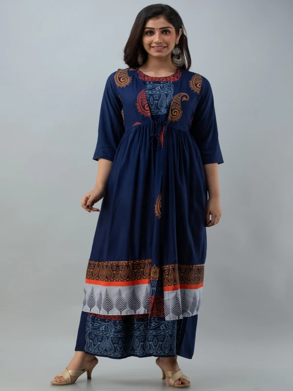 Blue Floral Kurta with Jacket